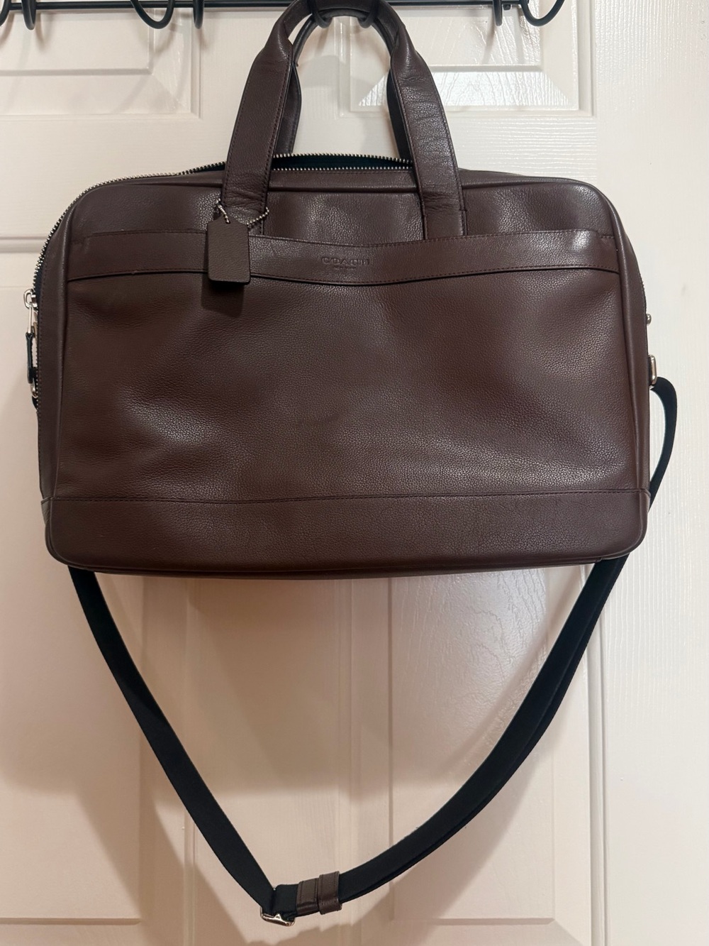 Coach Briefcase in dark chocolate pebble leather - Picture 3 of 8